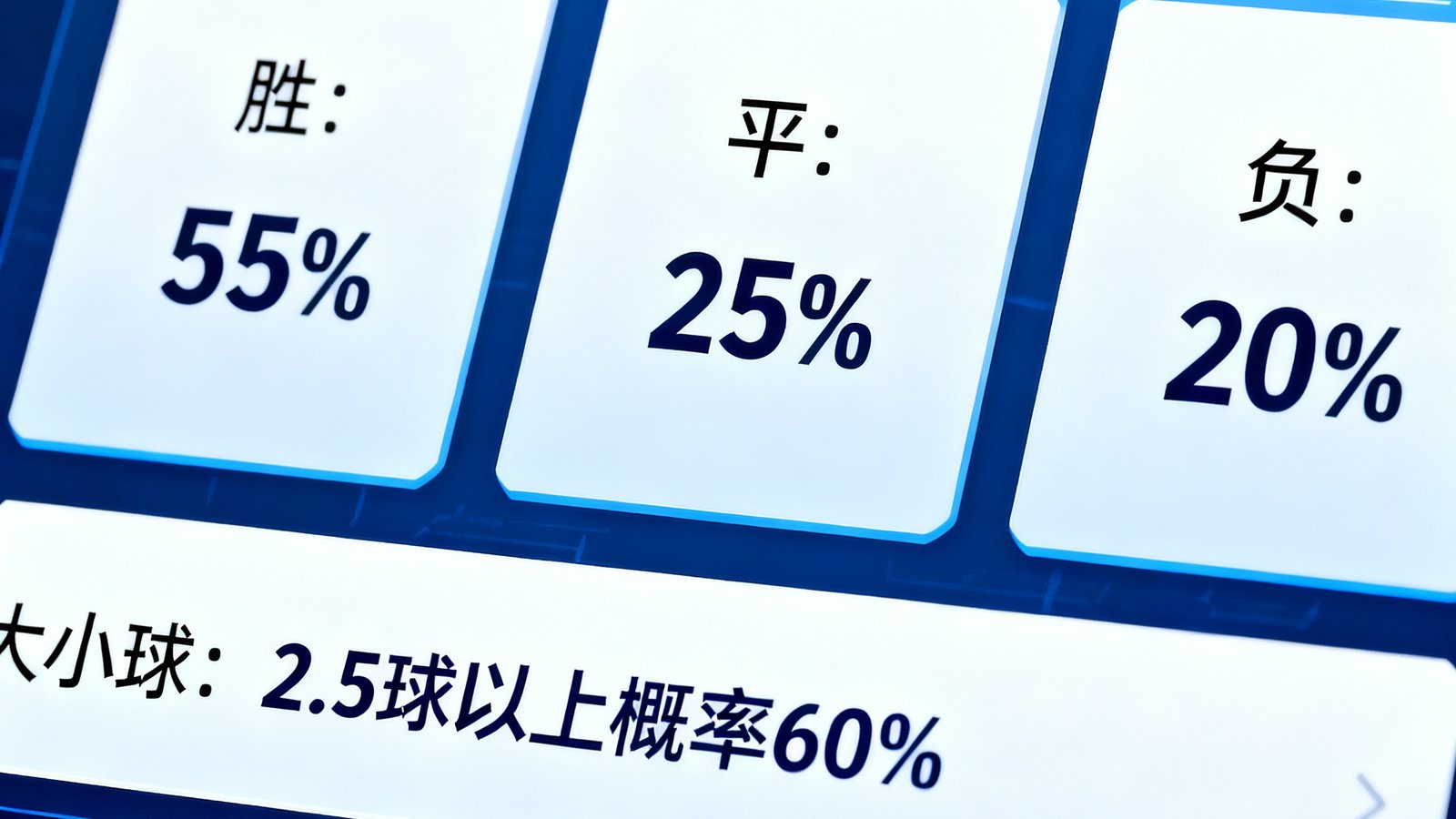 数据预测界面，显示比赛胜平负概率百分比和大小球预测